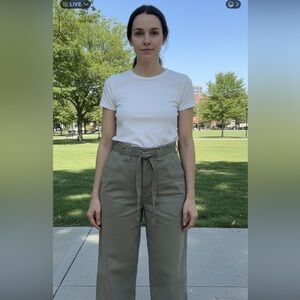 Democracy Sage Green paper bag style crop pants